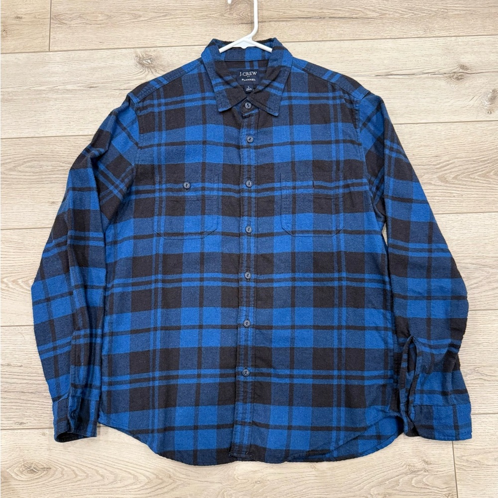 J. Crew Men's Blue and Black Plaid Flannel Shirt